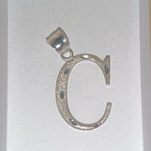 14k white gold letter C pendant